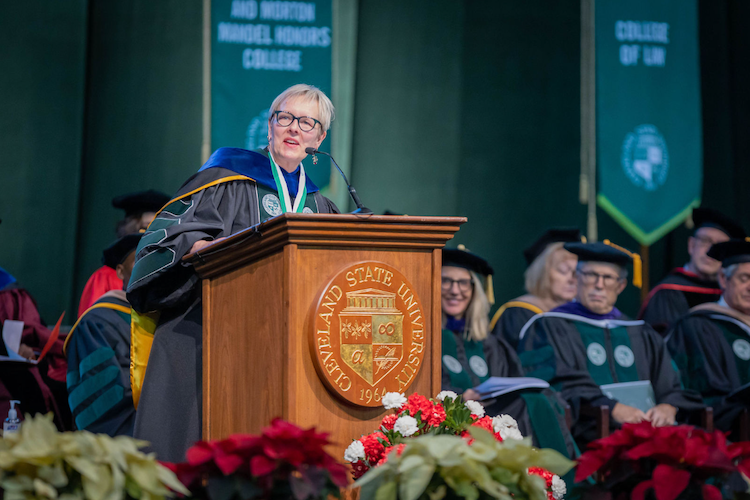 Pres Bloomberg speaking at the Fall 2022 Commencement