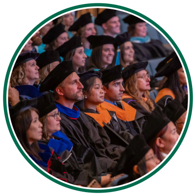 Faculty at commencement ceremony in academic regalia