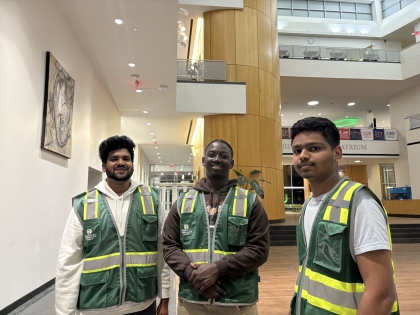 Three Viking Safety Ambassadors standing together in the Atrium