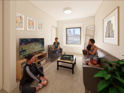 Fenn Tower Rendering of Residents' Living Room