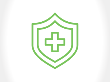 Icon of healthcare shield with plus sign in the middle