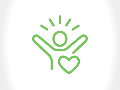 Icon of person with arms up and heart showing