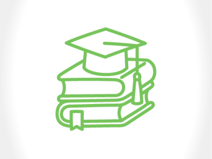 Icon of graduation cap and books stacked on top of eachother