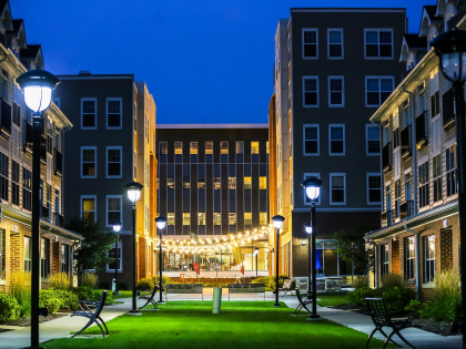 The Langston campus apartment at night