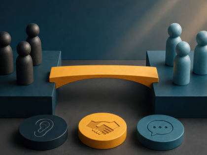 illustrating a divide between people with a bridge between them