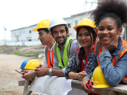 A group of young construction workers
